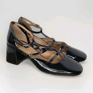 Joanak Paris Strappy Chunky Heel Patent Leather Mary Jane Buckle Sz 8 Retro